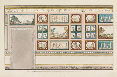 Conception pour décoration murale avec panneaux marbrés et peints